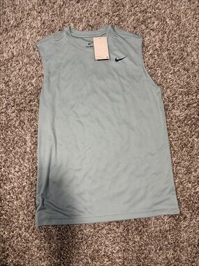 Nike Men's Muscle Tank Top in Pale Blue with Navy Swoosh